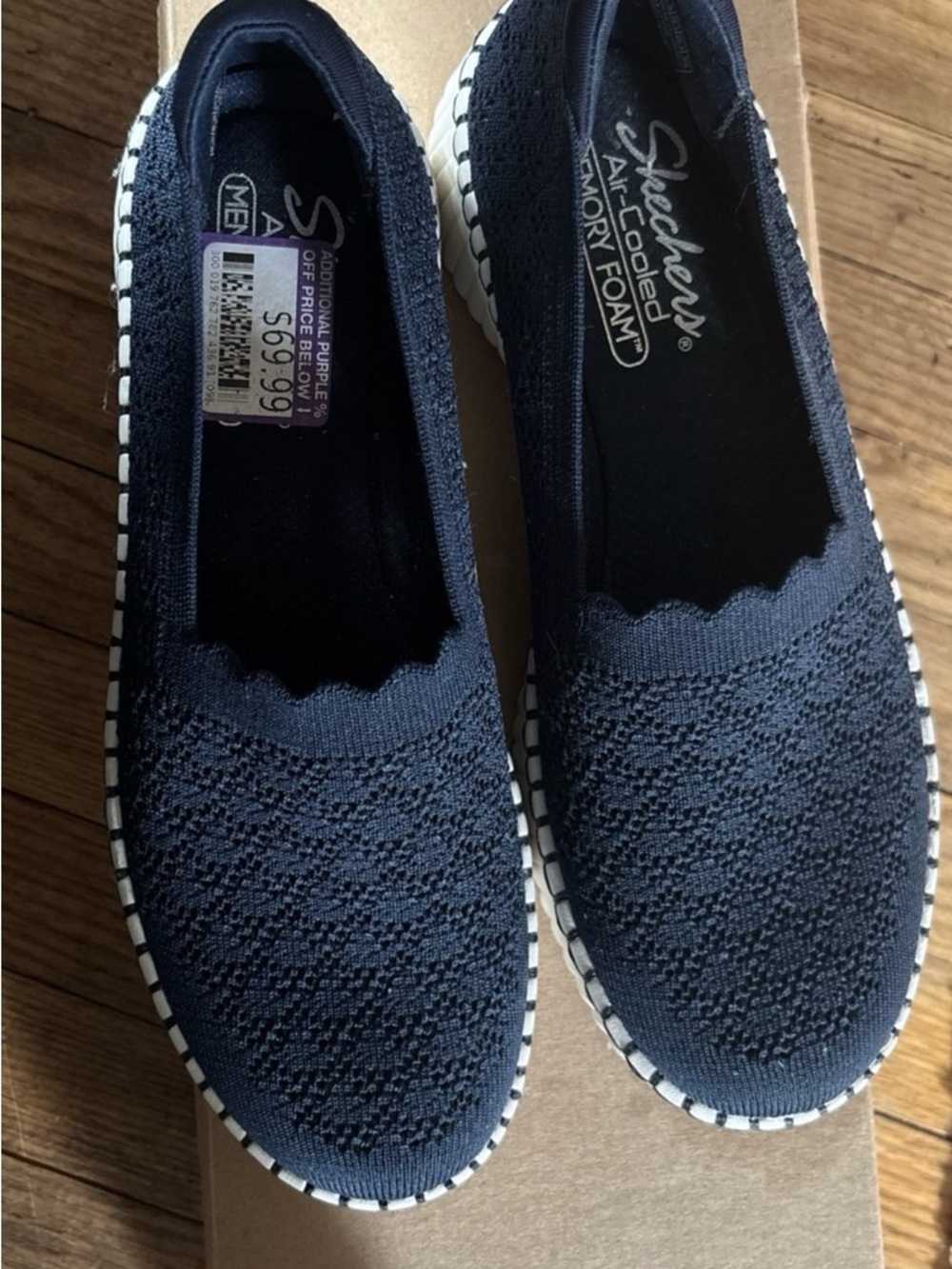 Skechers Navy Knit Slip-On Flats with Scalloped Collar